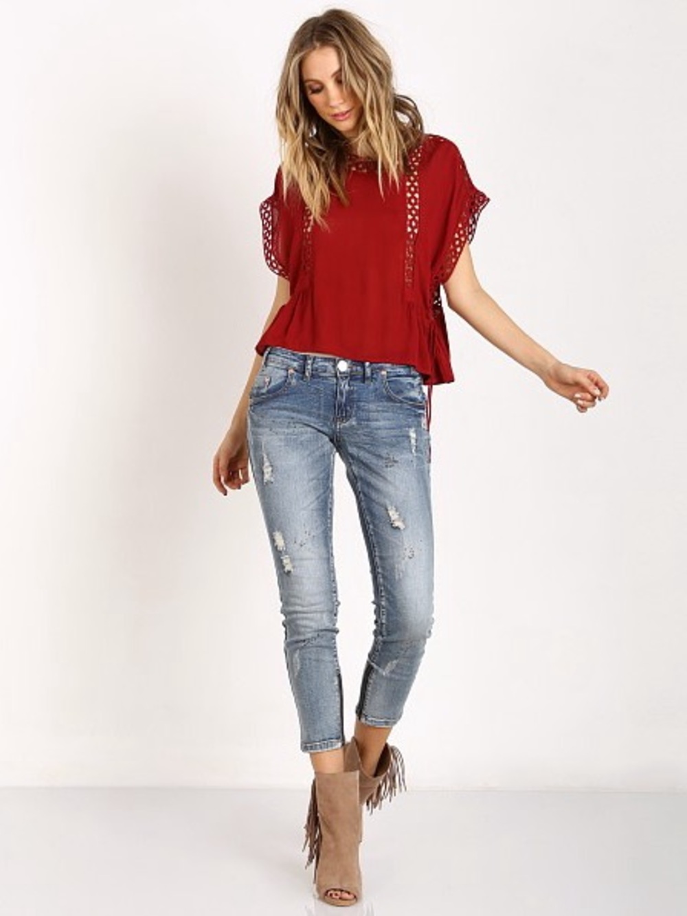 Tularosa Marla Crochet Accent Lace Top Size XS